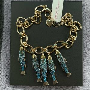 NWT Betsey Johnson MERMAID JEWELS Fish Charm Blue Bib Crystals Necklace